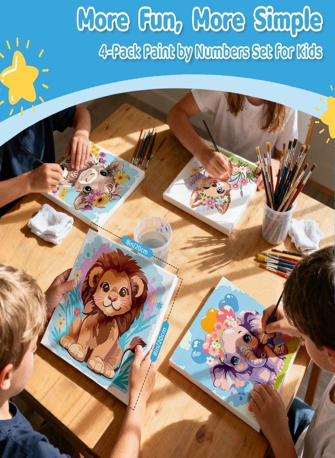 Nariolar 4 Pack Paint by Numbers Kit for Kids Ages 4-8 with 8X8 inch Pre-Printed Canvas,Acrylic Paint Pots and 6 Painting Brushes，Creative Gifts for Kids（Moon Unicorn - Image 3
